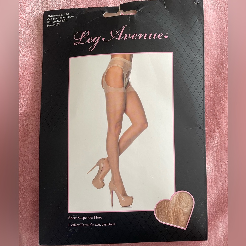 NWT! Leg Avenue Sheer Suspender Hose One Size Neutral Nude
